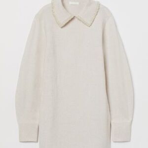 EUC H&M Pearl Collared Knit Sweater Dress Cream Size Large